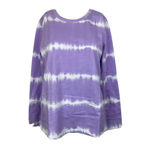 Denim & Co. Shirt Womens Sz XS Purple White Tie Dye Striped Cotton‎ Stretch Top
